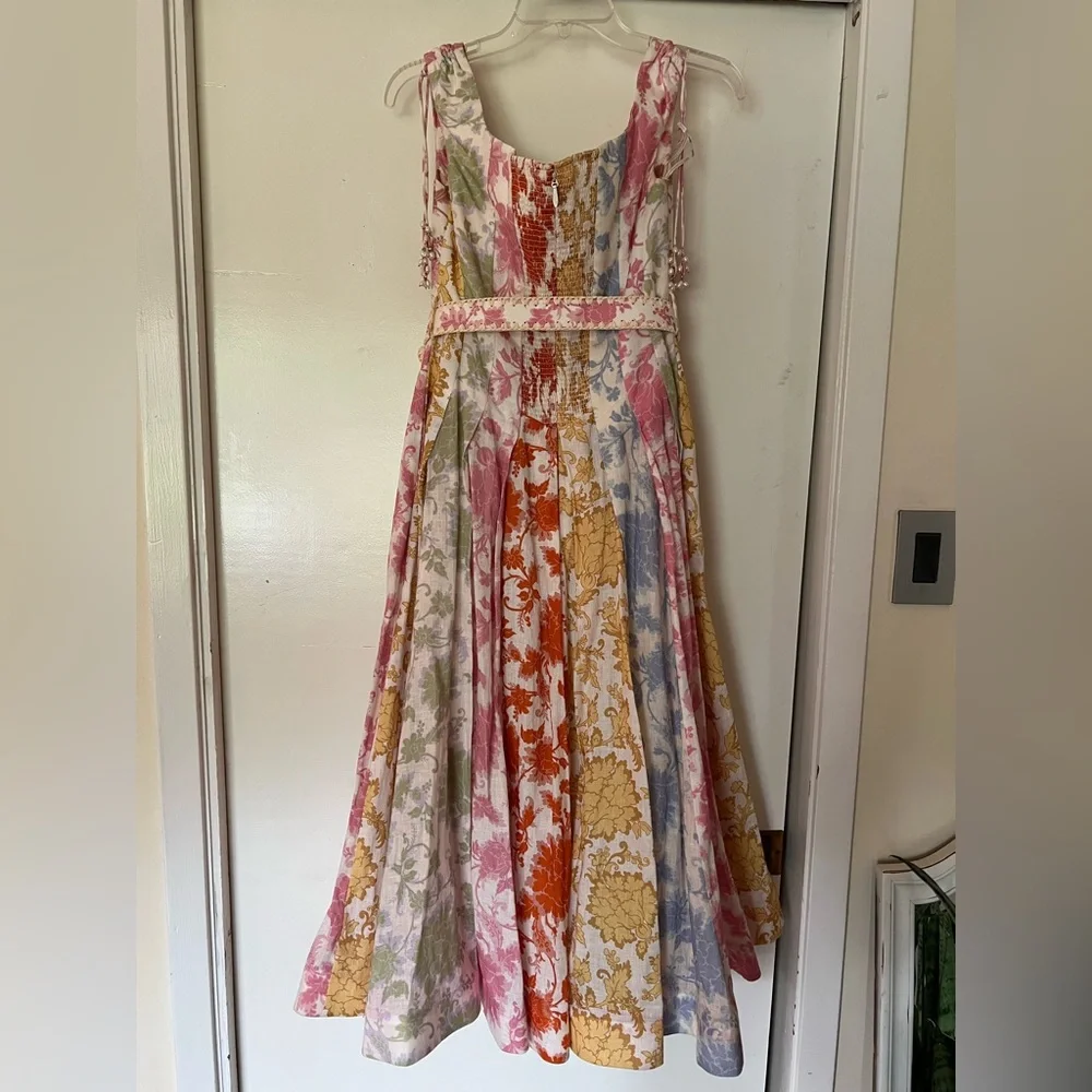 Zimmermann Postcard Spliced Midi Dress in Rainbow Floral – Size 1 / US Small - Picture 6 of 8